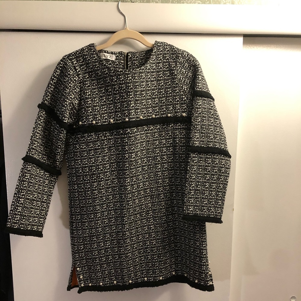 Pearl sequin tweed dress slit dress.Party Cocktail